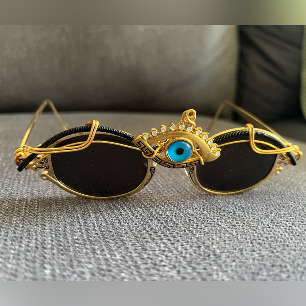 Gold third Eye Embellished Sunglasses by Spunglasses